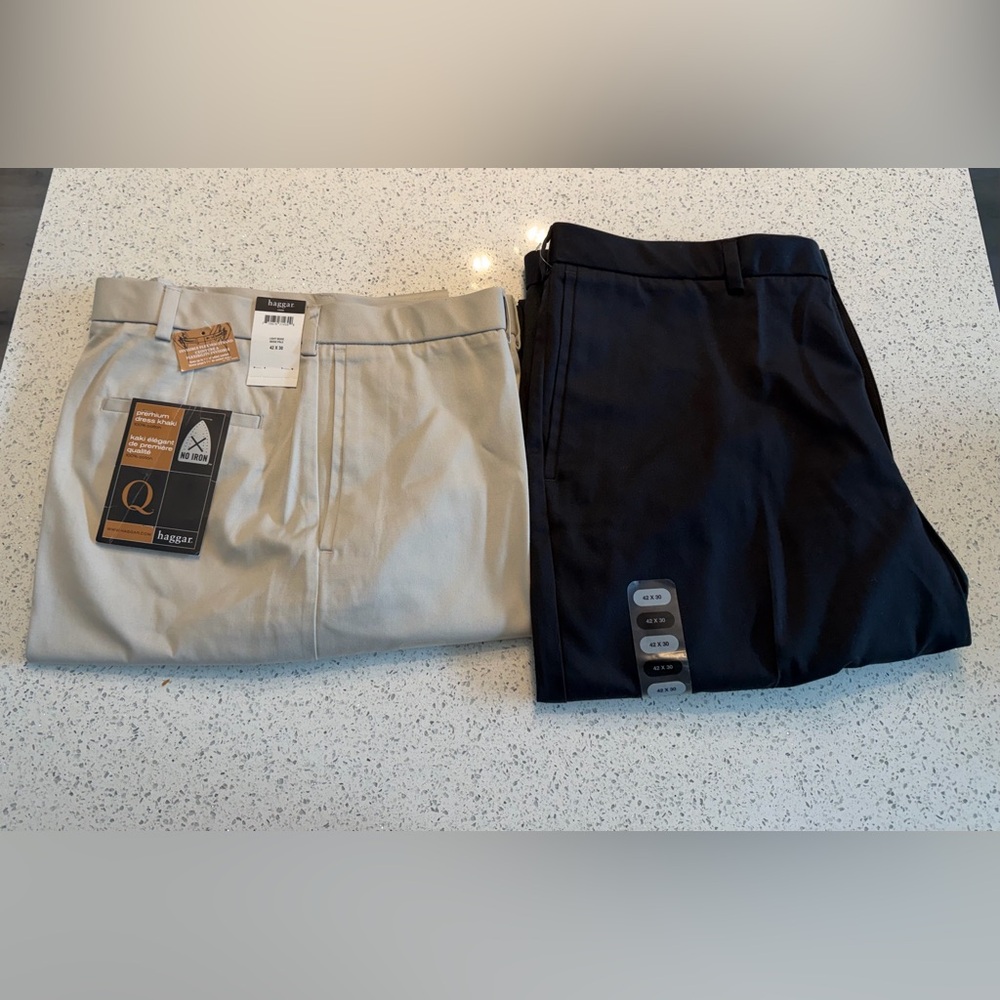NWT Haggar Men's Classic Fit Pants - Black and Tan 2 pairs